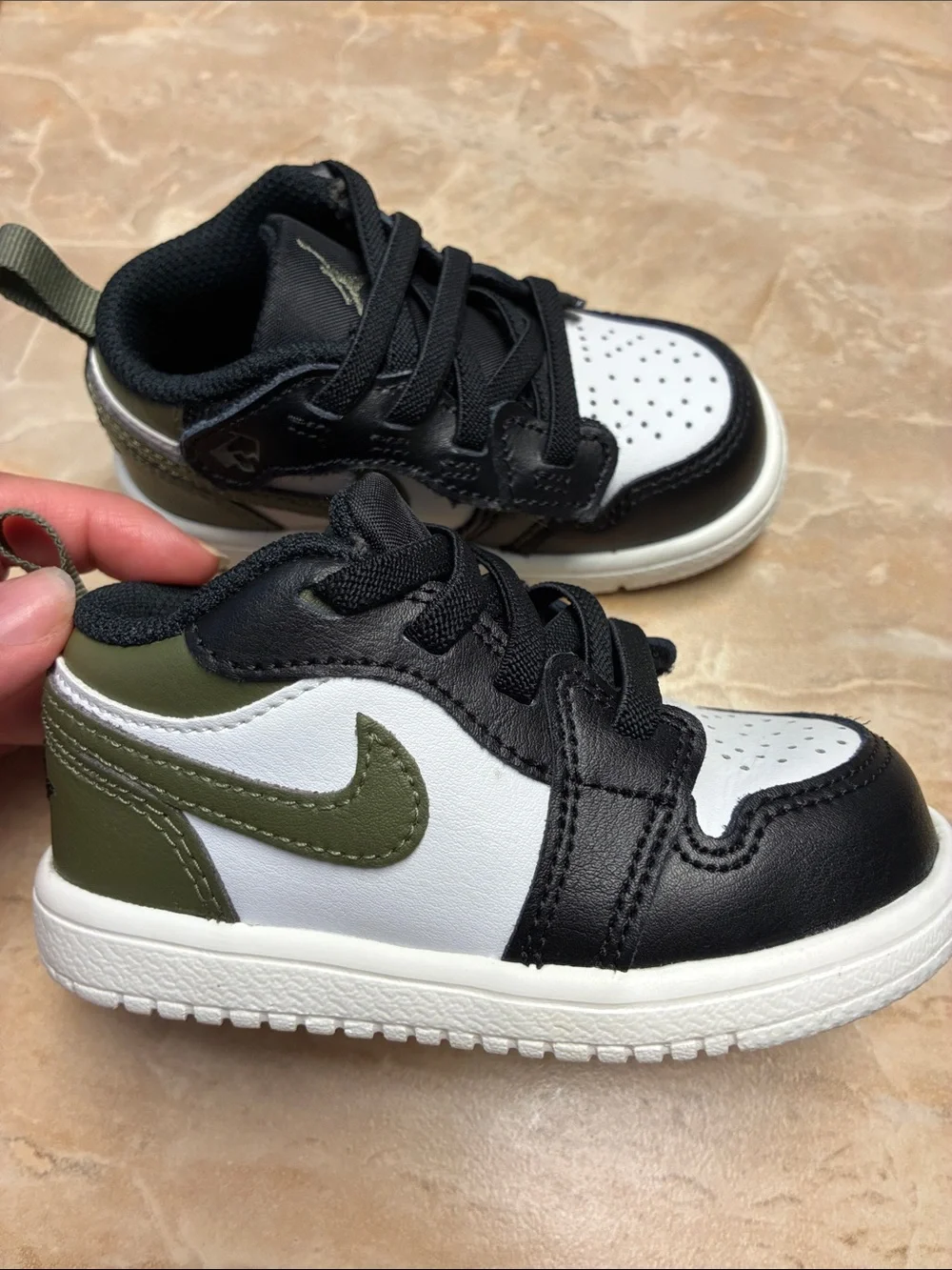 Toddler size 6 Jordan 1 Low ALT Black Medium Olive Sail White Shoes